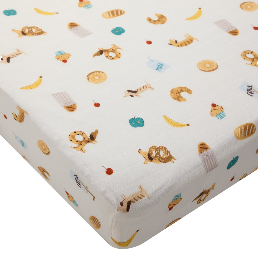 Drap Contour pour Lit de Bébé - Mousseline Bambou Déjeuner-Loulou Lollipop-LLP-CRIBFBK-CLÉMENT